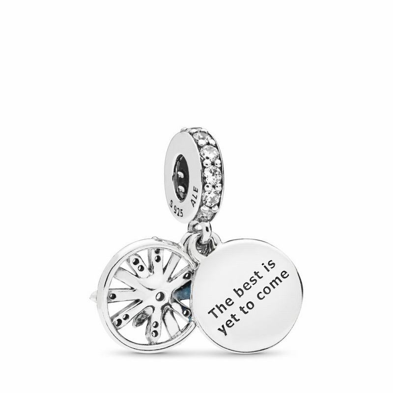 Pandora Dazzling Wishes Dangle Charm Ireland - Sterling Silver/Enamel/Blue/Cubic Zirconia - 810936JC